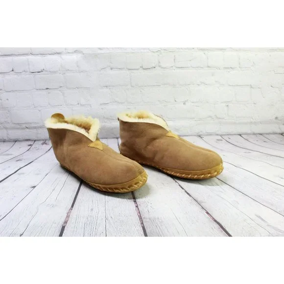 LL Bean Brown Suede Slip On Shearling Lined Ankle Slipper Boot Size 13 M - Picture 3 of 9